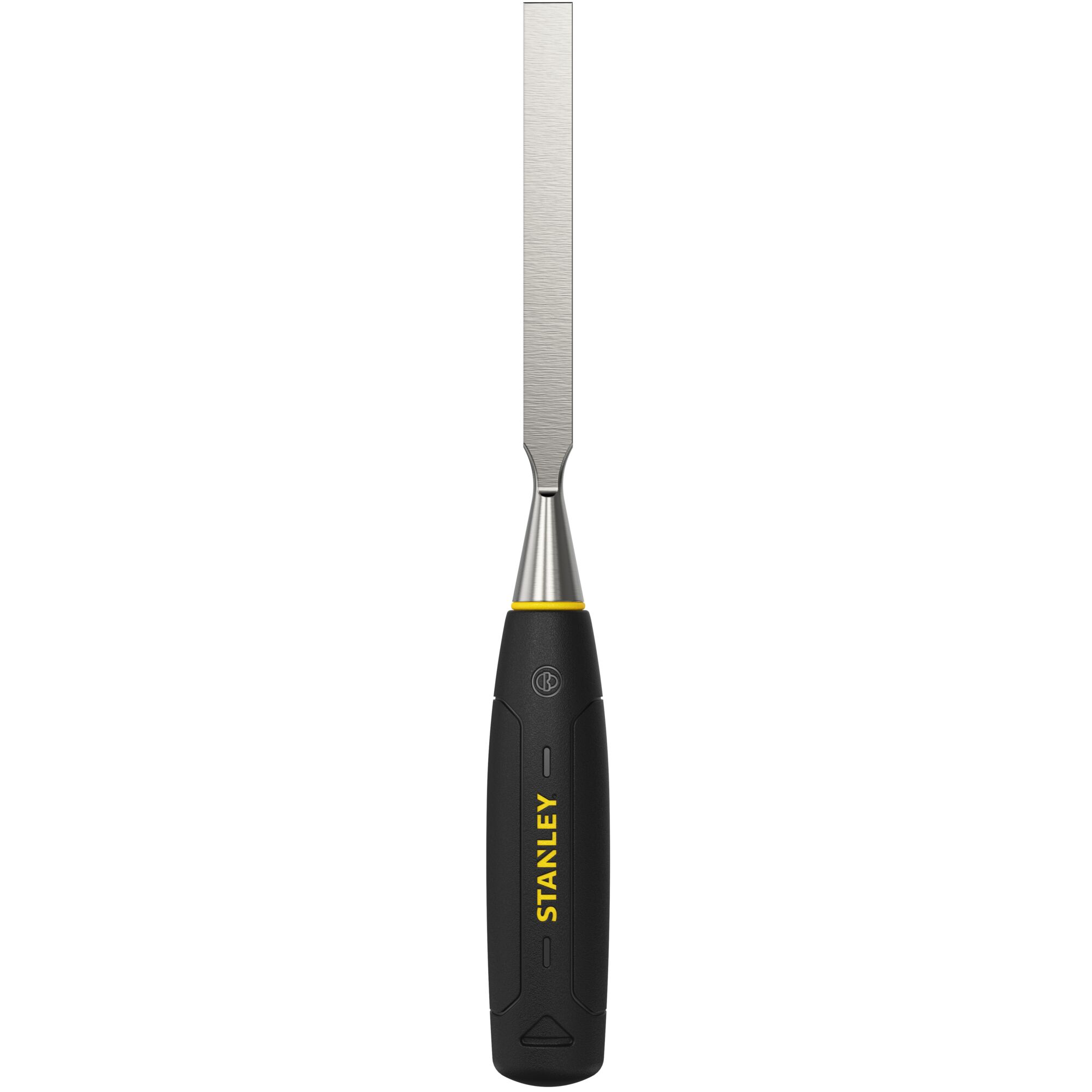 STANLEY 0-16-540 chisel with black and yellow handle, photographed from the front on white background.