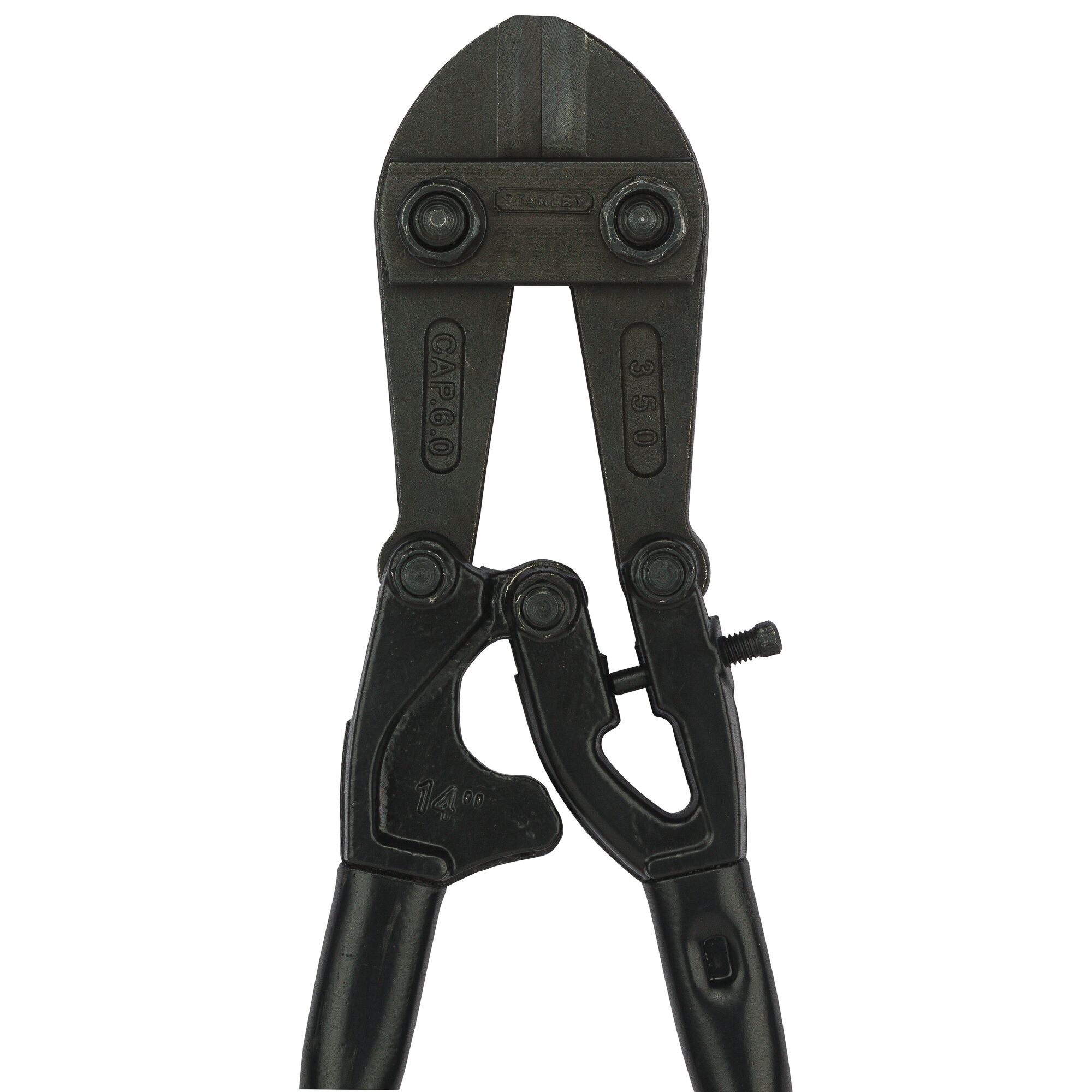 STANLEY 14-314-23 bolt cutter with black handles, front view on white background.