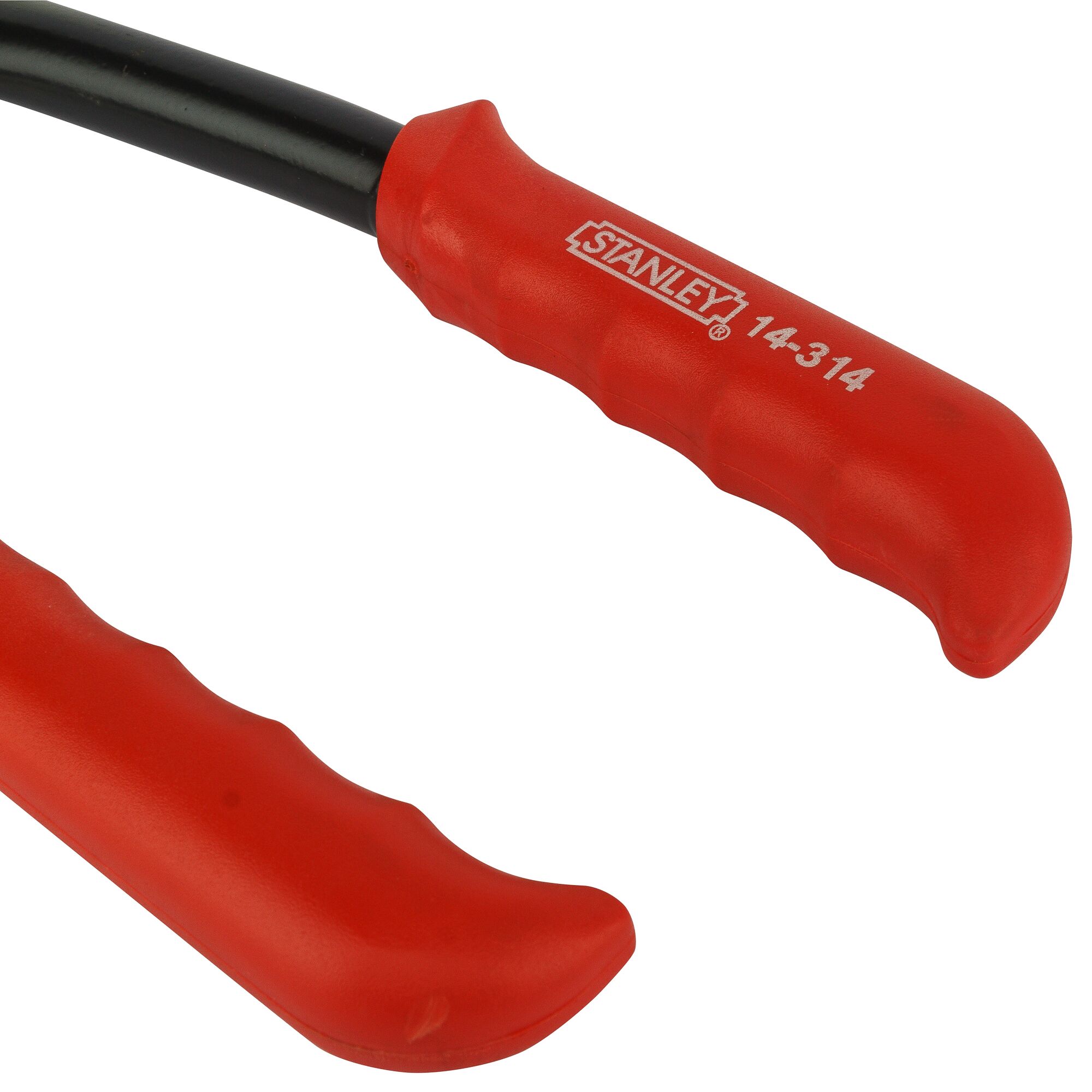 STANLEY 14-314 red ergonomic tool handle grips in close-up on white background.