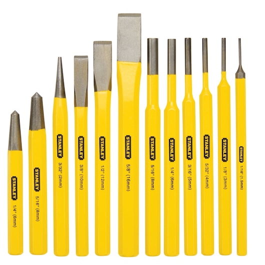 Profile of 12 piece punch and chisel kit.