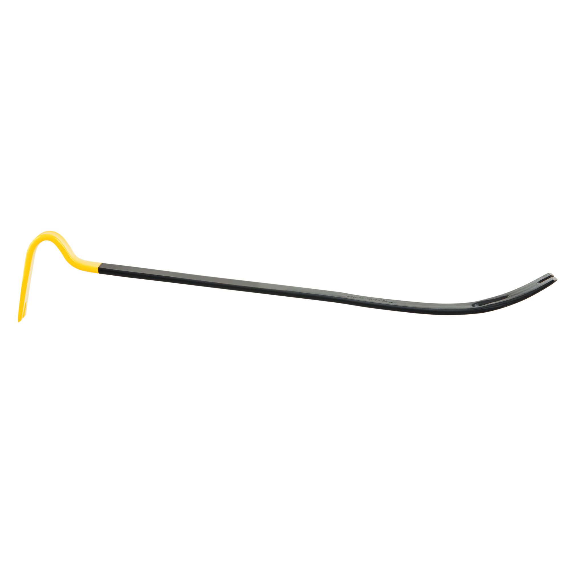 STANLEY 55-526 crowbar with yellow and black finish, straight angle on white background, product side view.