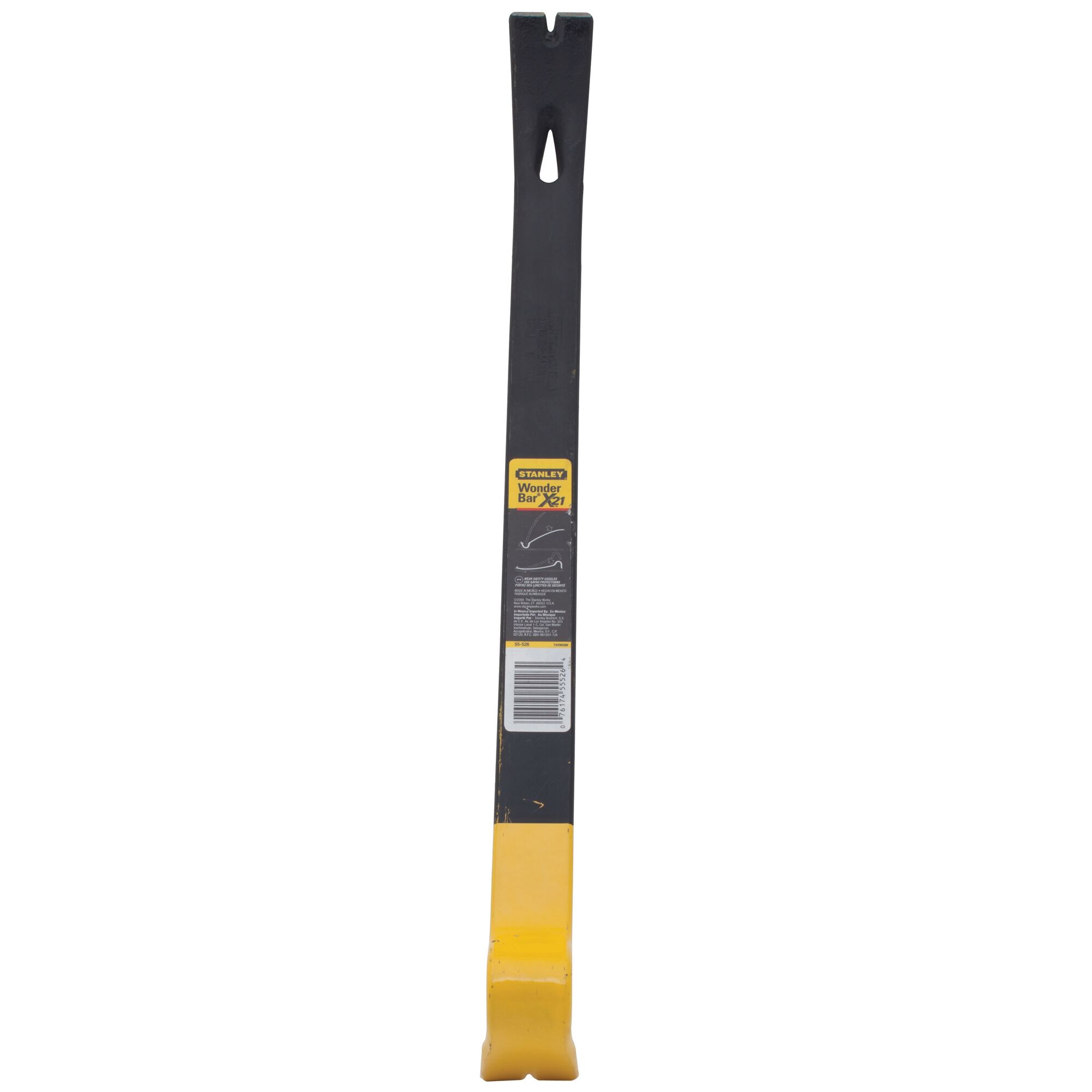 STANLEY 55-526 Wonder Bar pry bar, black and yellow, front angle on white background.