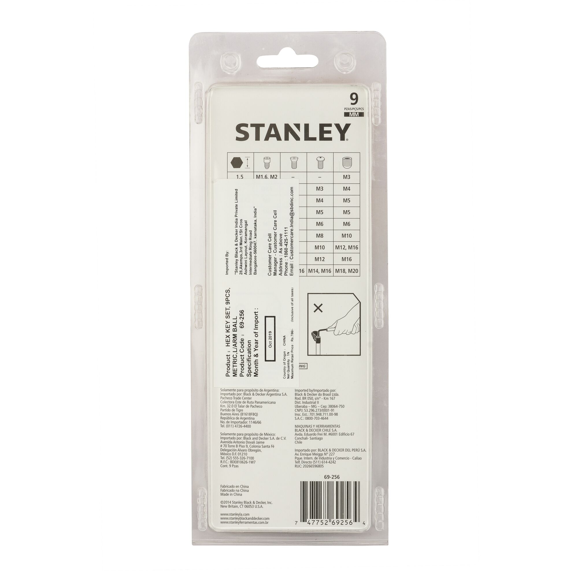 Set Kunci Hex, 9 Buah, Metrik, L/Bola Lengan