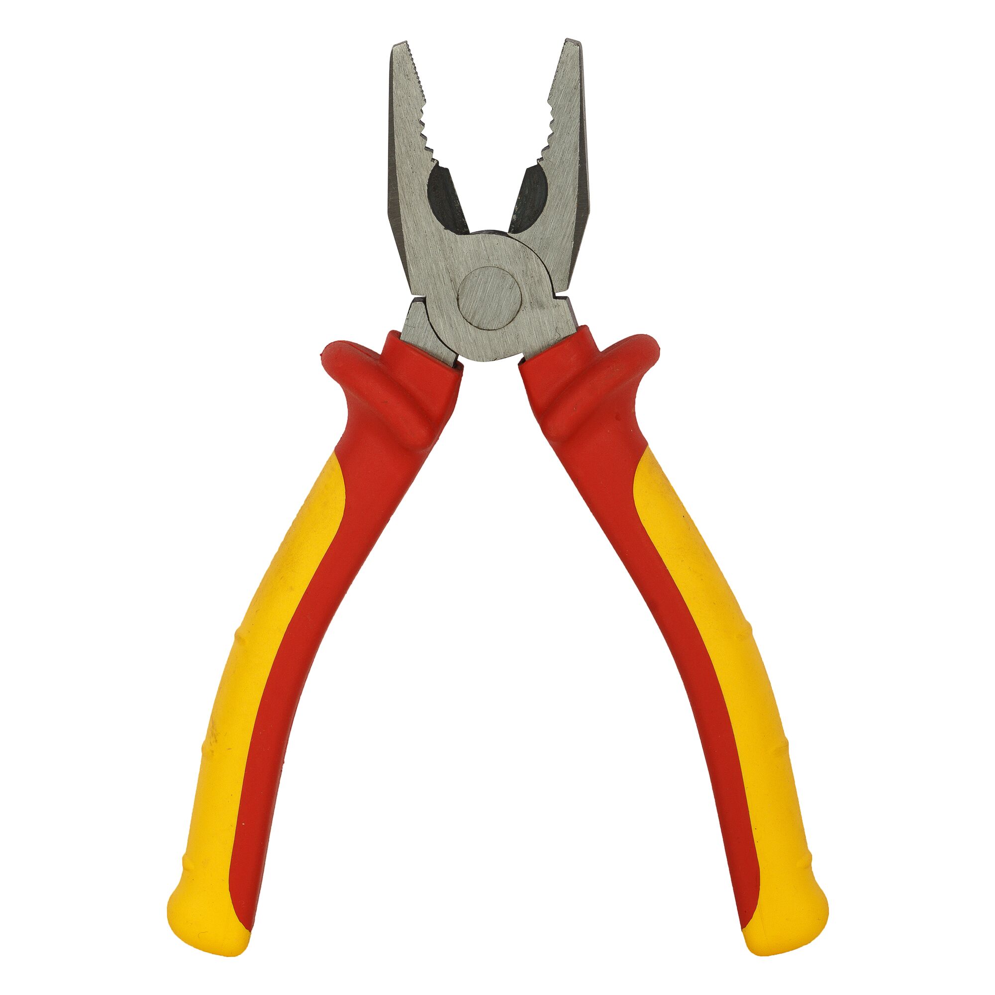 STANLEY 84-011 pliers with red and yellow insulated handles, product photo on white background.