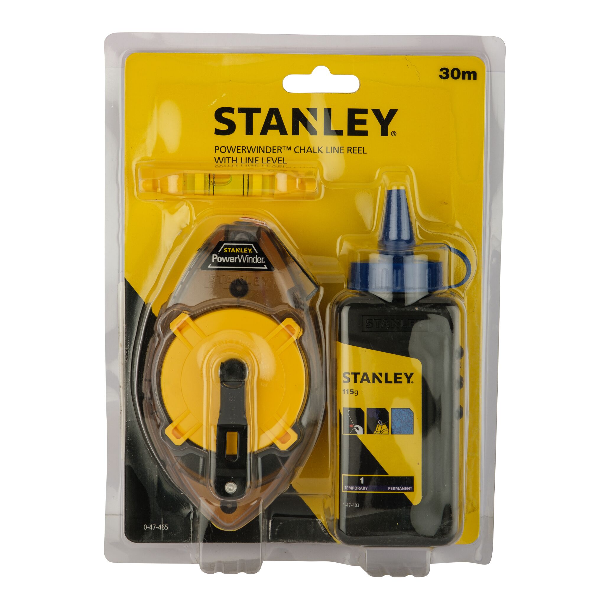 Powerwinderchalk Line Reel 30M Dengan Kapur Biru Dan Level
