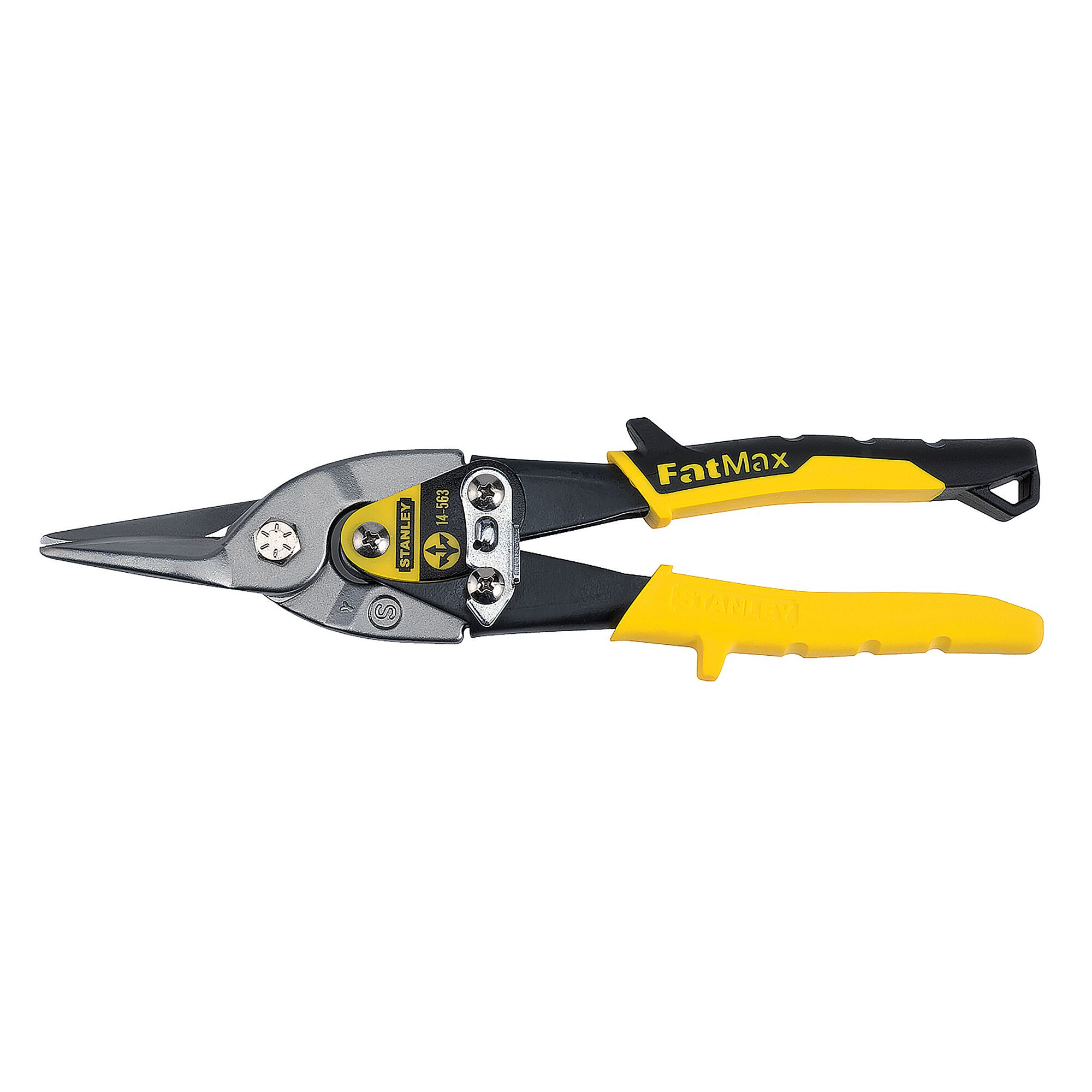 Left profile of fat max straight cut compound action aviation snips.