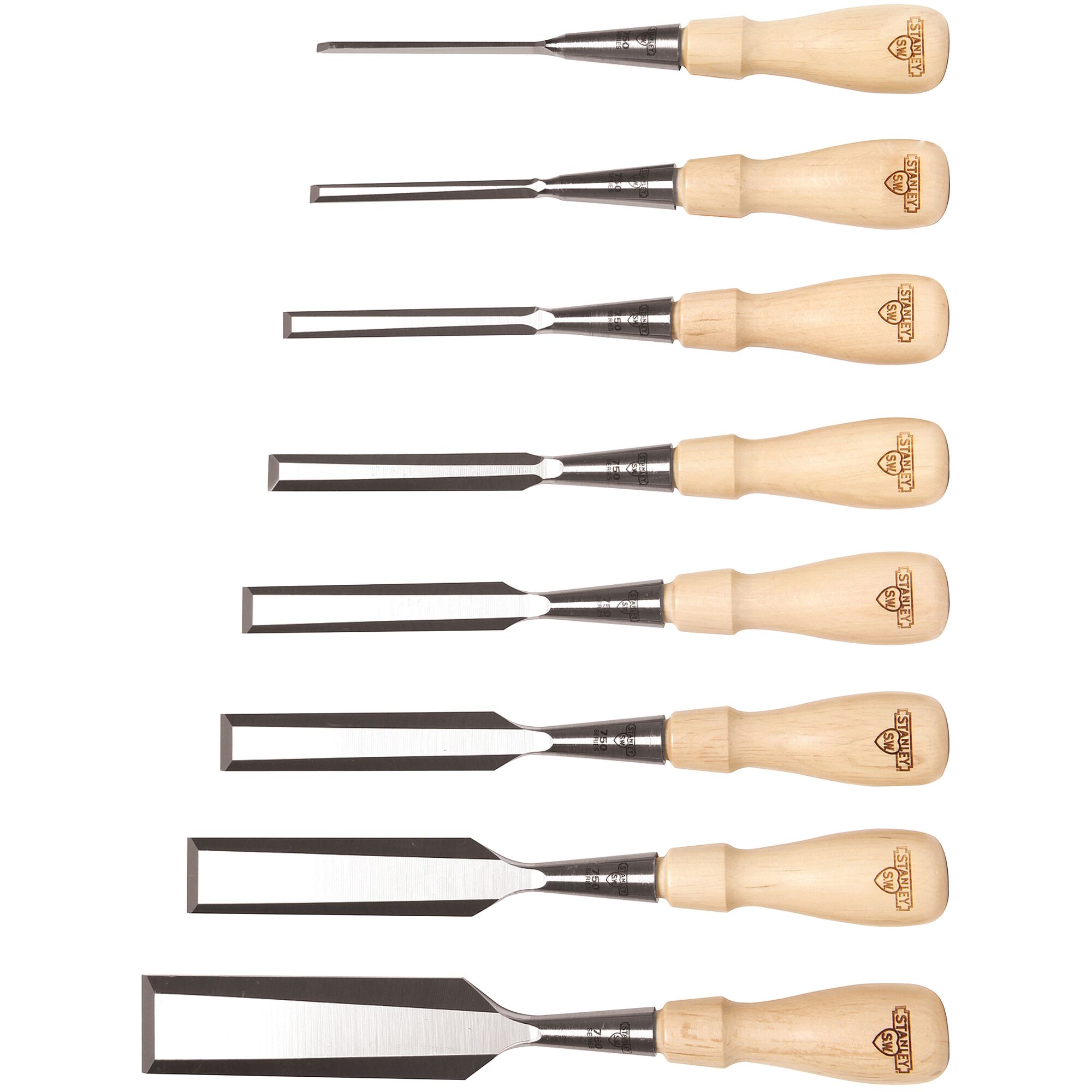 Left profile of 8 piece sweetheart 750 series socket chisel set.