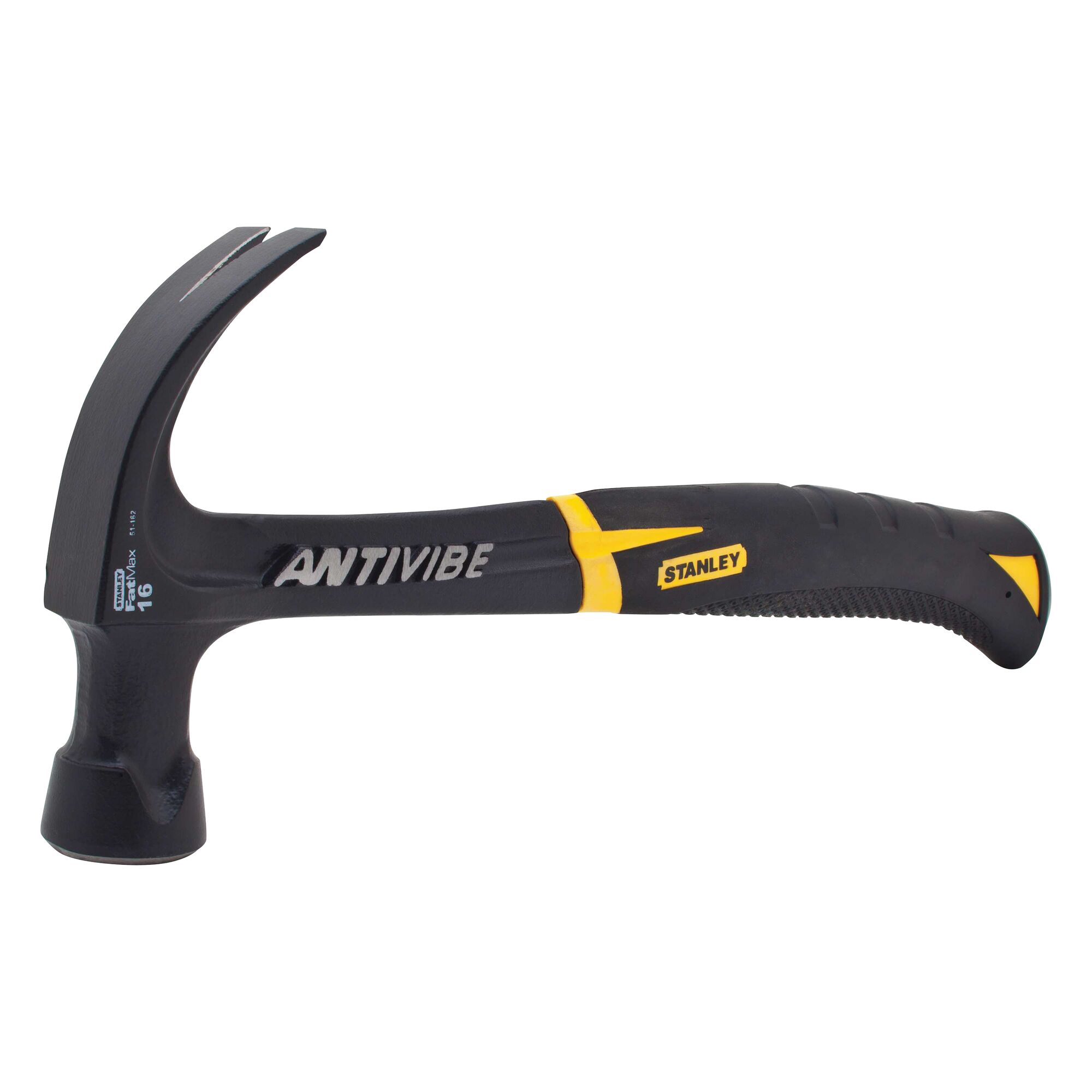 Inclined view of 16 ounces curve claw nailing hammer.