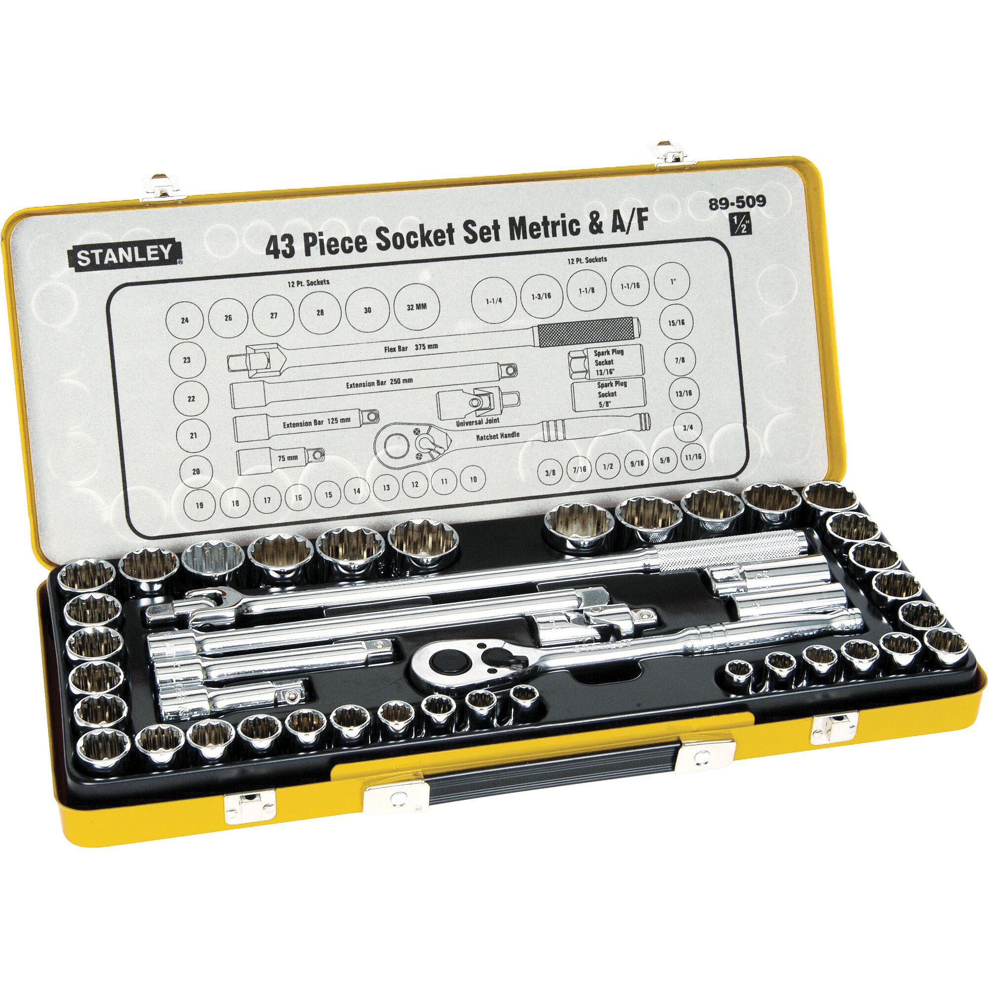 Set Soket 1/2 "Drive 12Pt Metrik/Imperial, 43 Buah.