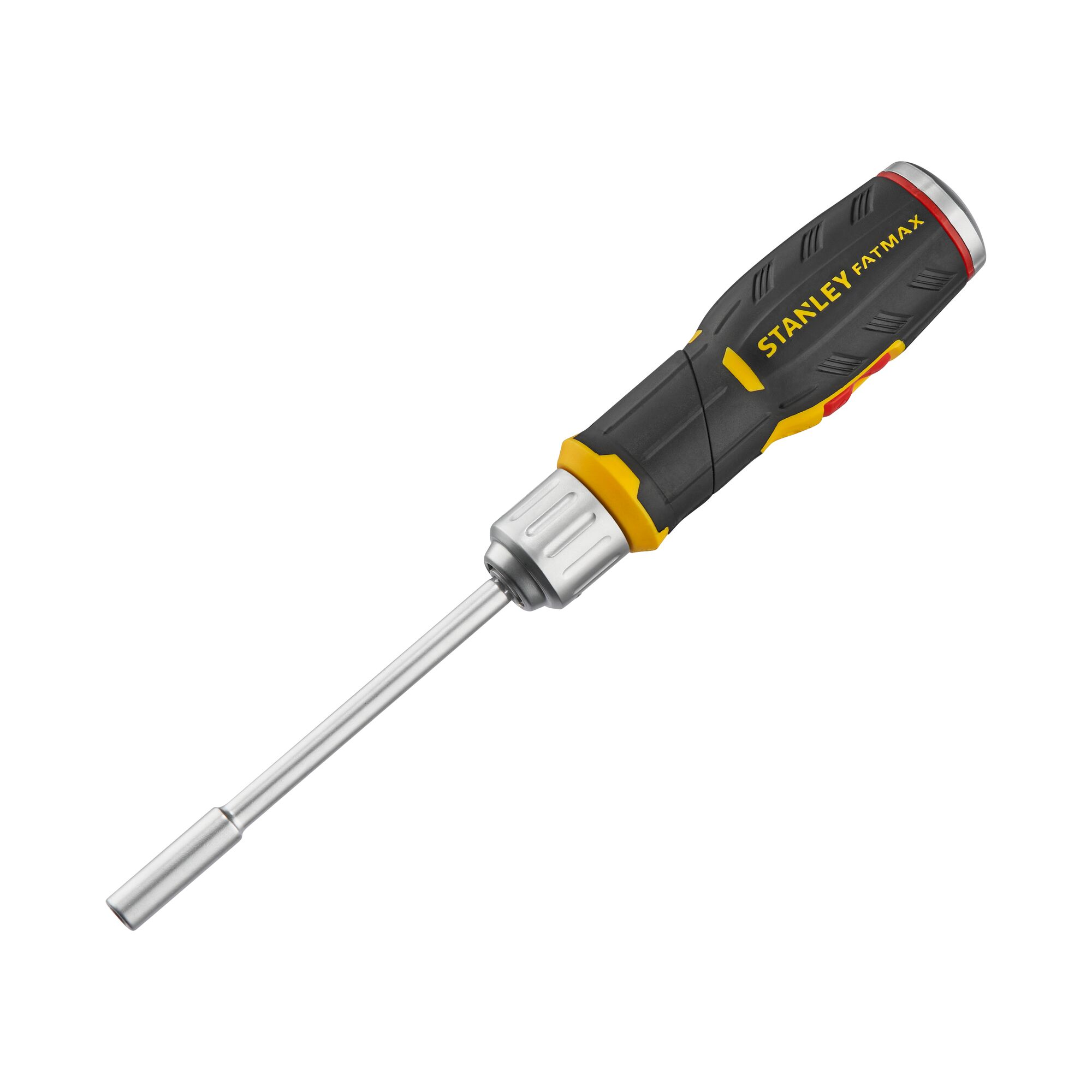 STANLEY FATMAX screwdriver with black and yellow ergonomic handle and a metal shaft, shown on white background.