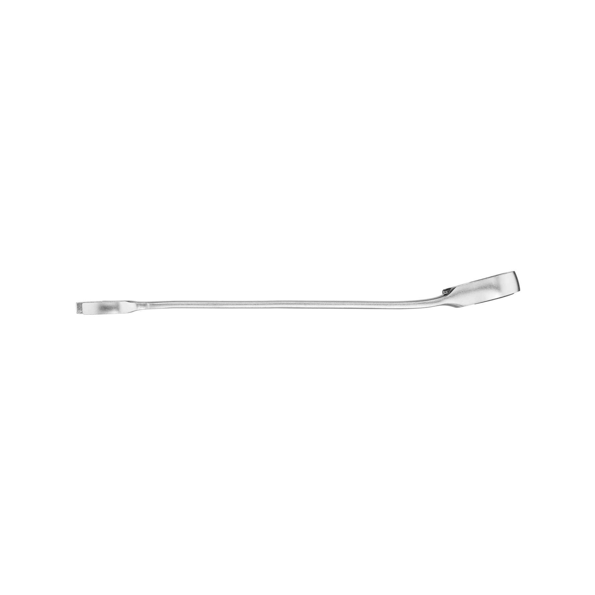 Long metal pry bar tool, flat ends, shown against a white background.