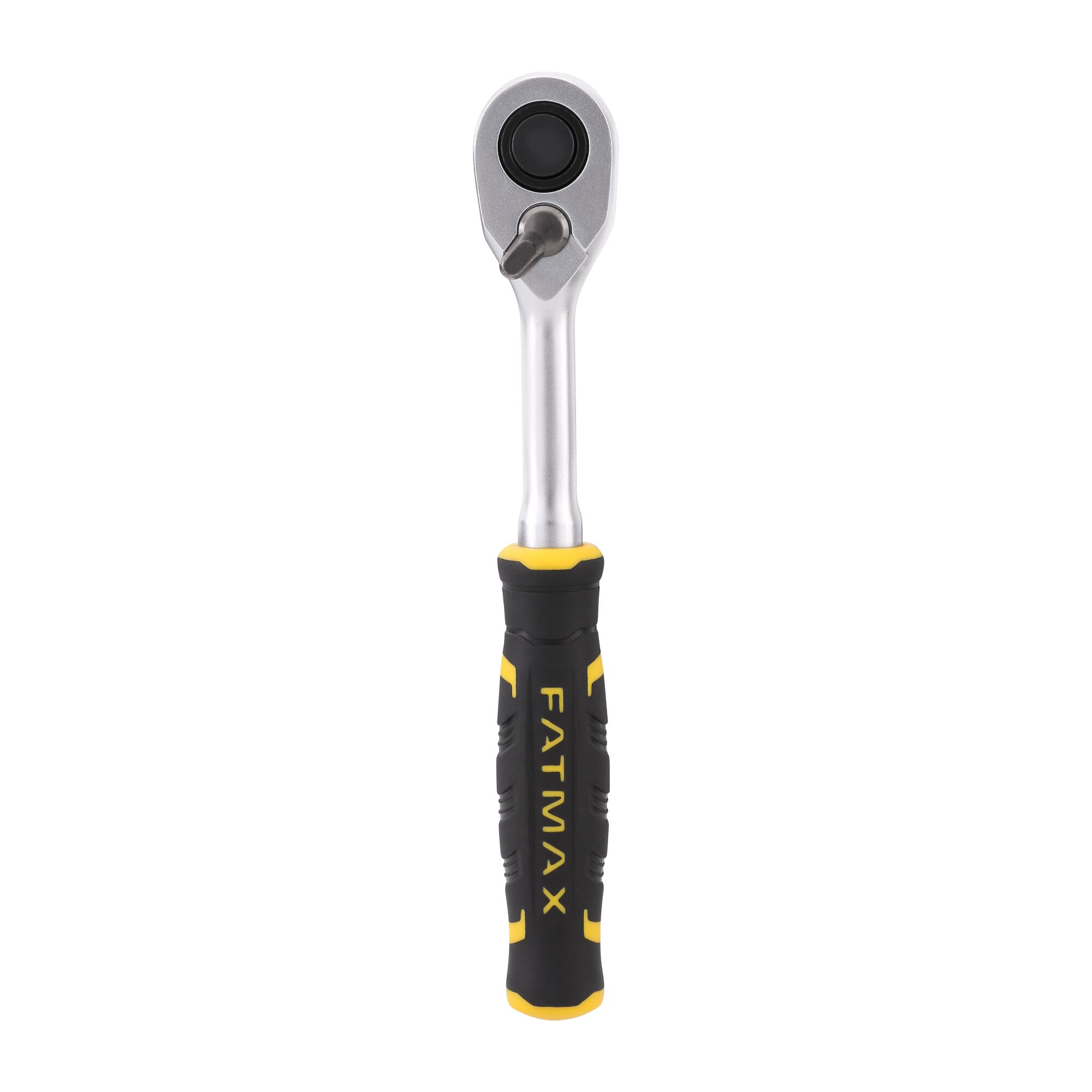 Photo of STANLEY FMMT82678-0 ratchet wrench with black and yellow FATMAX handle, front view on white background.