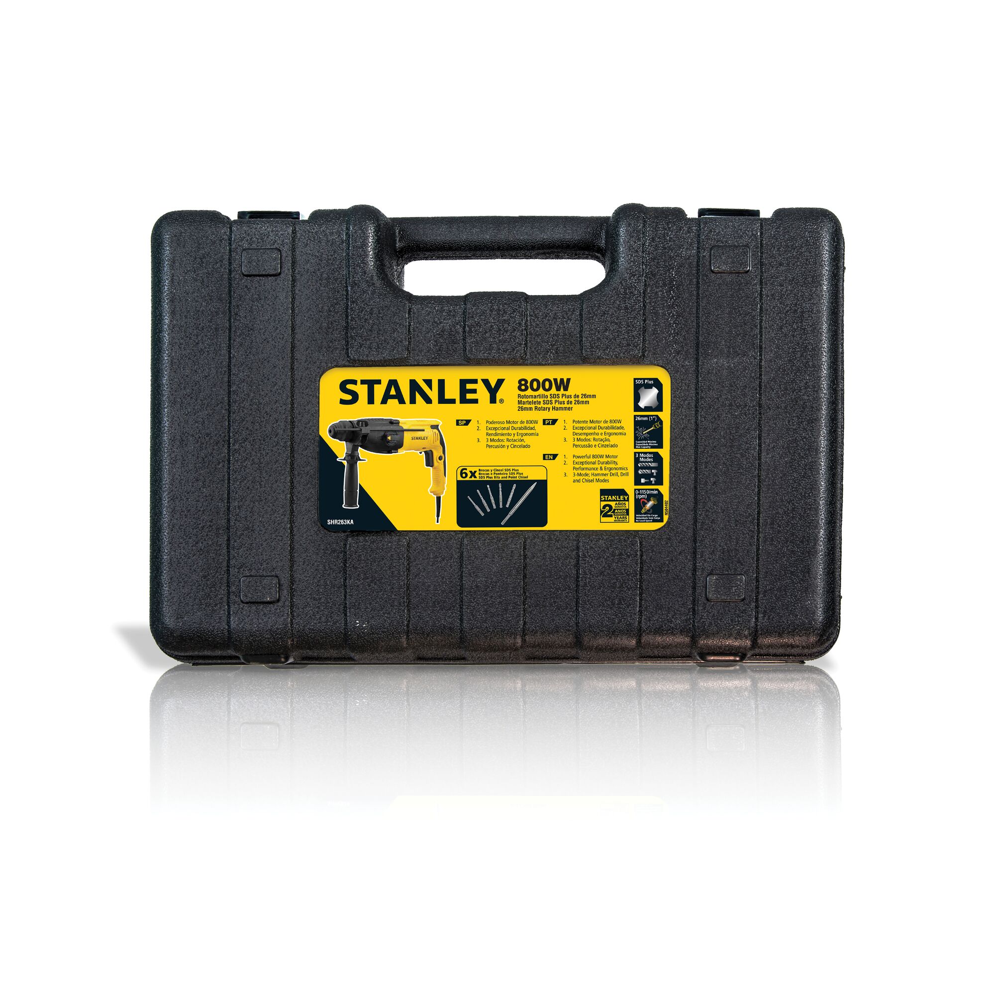 Photo of STANLEY drill kit case, SKUs SHR263K, SHR263KA, SHR263KA-BR, SHR263K-IN, SHR263KA-B2, SHR263KA-AR, SHR263KA-B3.
