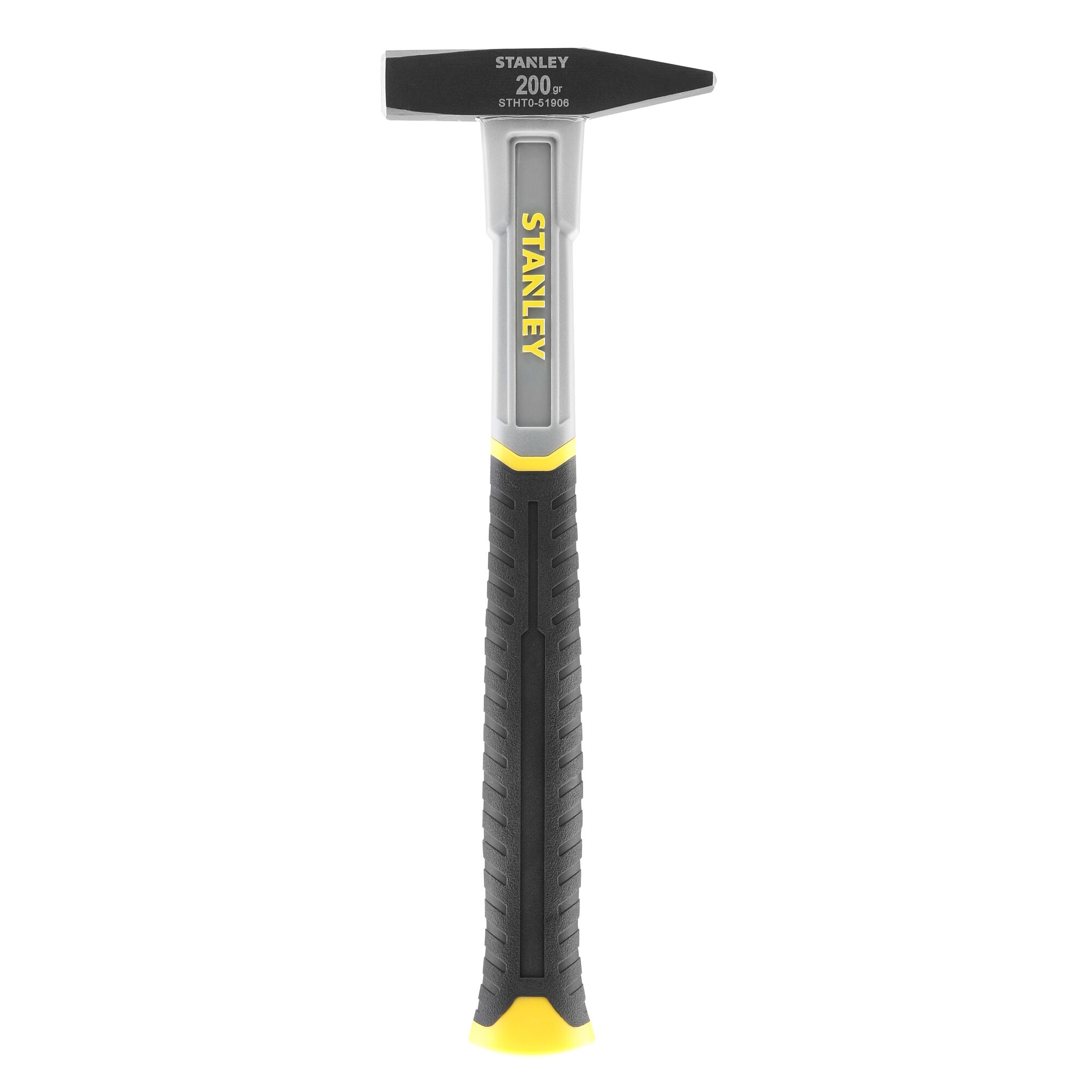 STANLEY STHT0-51906 chipping hammer with black and yellow grip, front angle on white background.