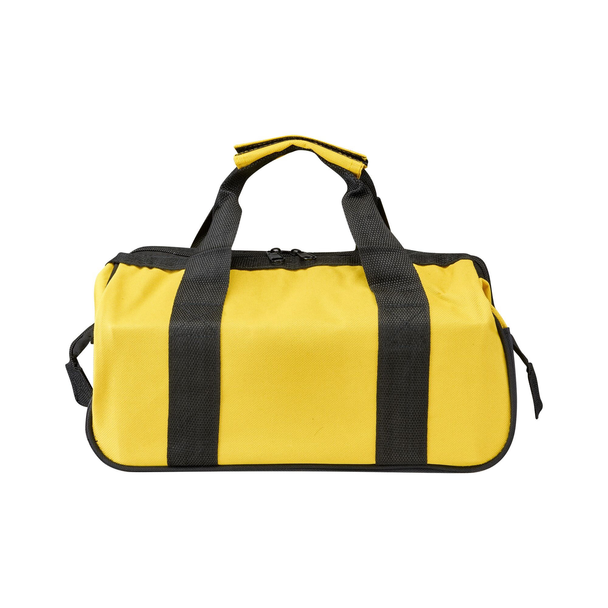 STANLEY STMT0-74101 yellow and black tool bag, front angle, with dual handles and zipper closure.